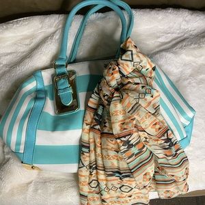 Aldo blue & white Striped Handbag